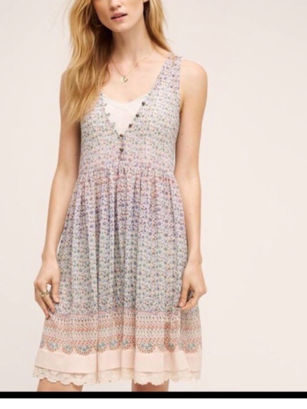 Maeve Pastel Floral Violetta Mini Slip Dress - Light Blue Lavender & Mint